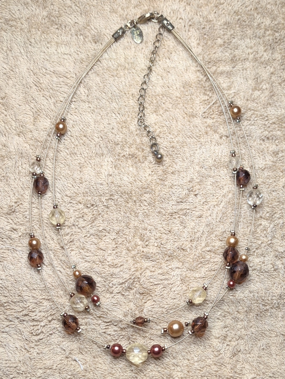 Lia Sophia Layered Brown, Gold and Clear Bead Necklace